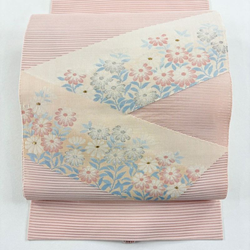 8-27 夏帯 夏物 名古屋帯 八寸 美品 正絹 着物 松葉仕立て 絽 単衣 美品】 名古屋帯 優品 夏帯 絽 八寸名古屋帯 松葉仕立て 草花 金銀糸