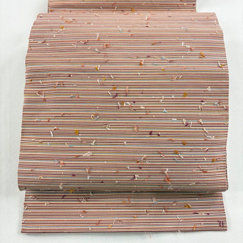 美品】 名古屋帯 優品 松葉仕立て 八寸名古屋帯 髭紬地 縞 薄小豆 正絹