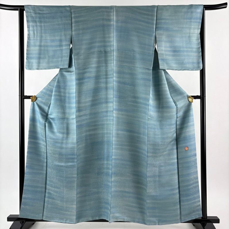 小紋 身丈157cm 裄丈65.5cm M 袷 二代目 久保田一竹 落款あり 霞 金