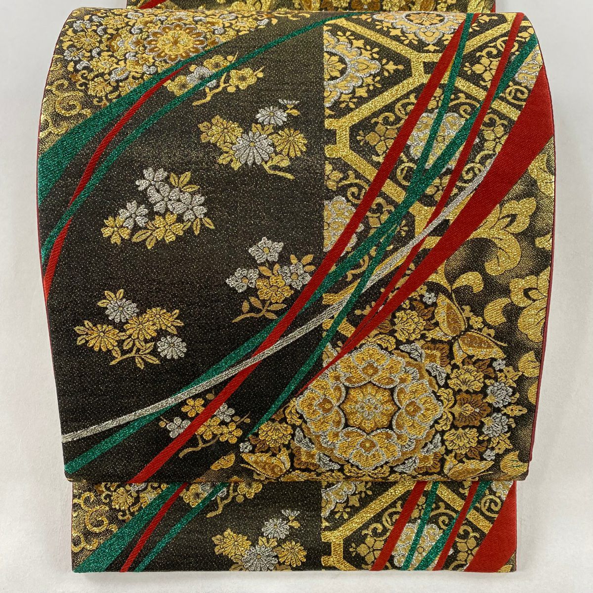 袋帯 美品 秀品 鴛鴦 草花 金銀糸 箔 金色 六通 正絹 ｜中古