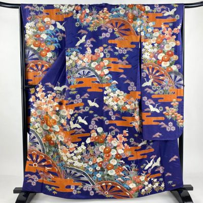 振袖 身丈163cm 裄丈66.5cm M 袷 御所車 牡丹 金糸 金彩 山吹