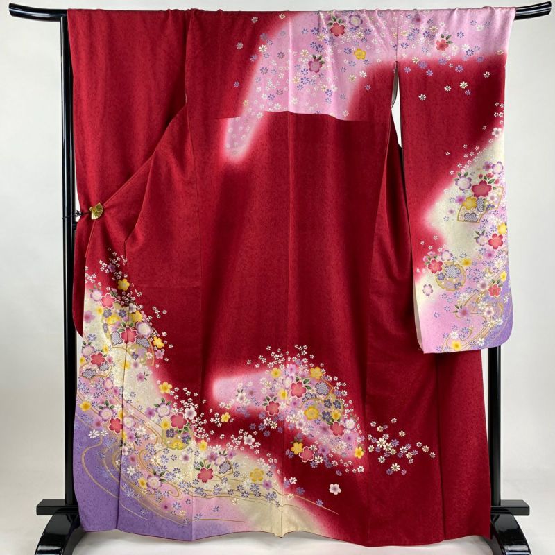 振袖 身丈165.5cm 裄丈72cm L 袷 桜 雪輪 金彩 ぼかし 赤 正絹