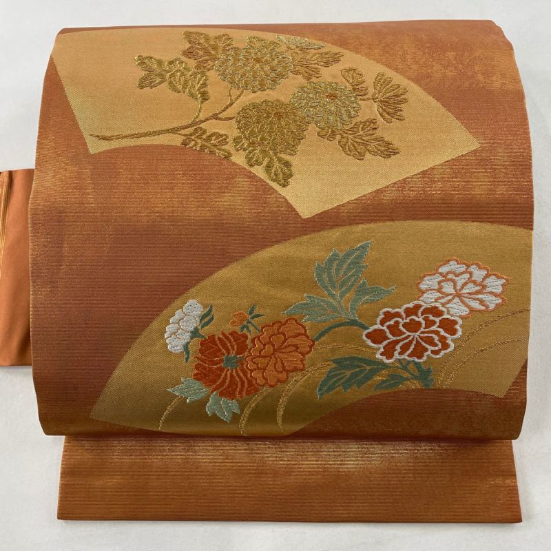 名古屋帯 美品 優品 草花 箔 赤茶 正絹 【中古】（名古屋帯 美品