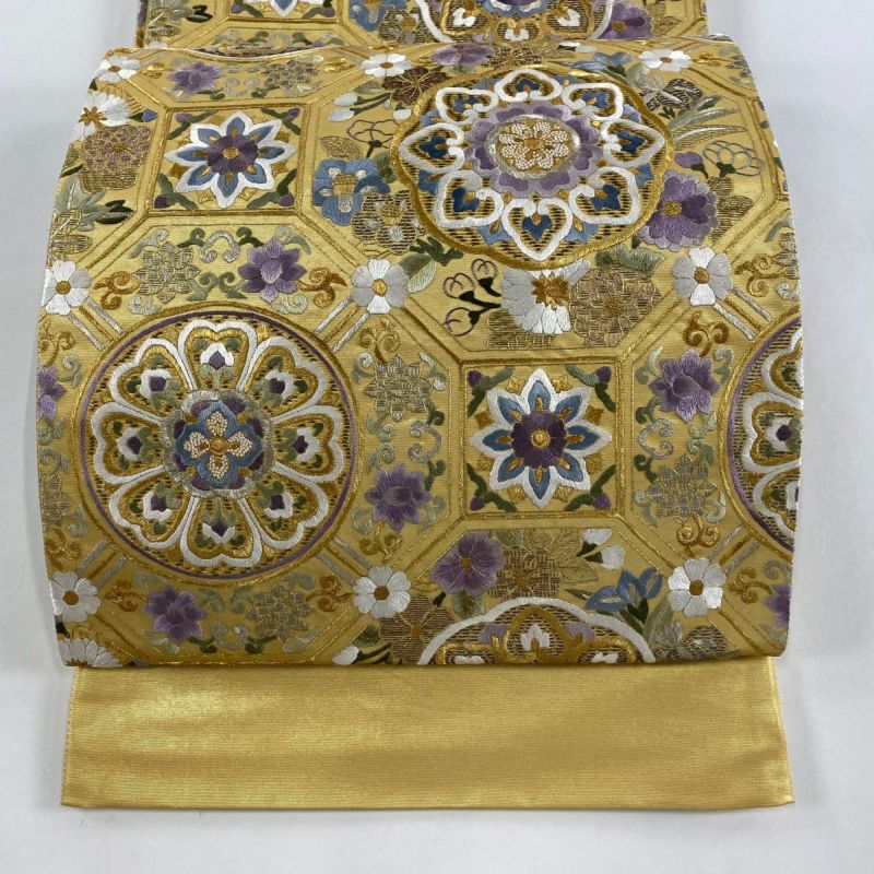 平和屋着物◎六通柄袋帯 花亀甲文 金糸 正絹 逸品 AAAU9393dtの