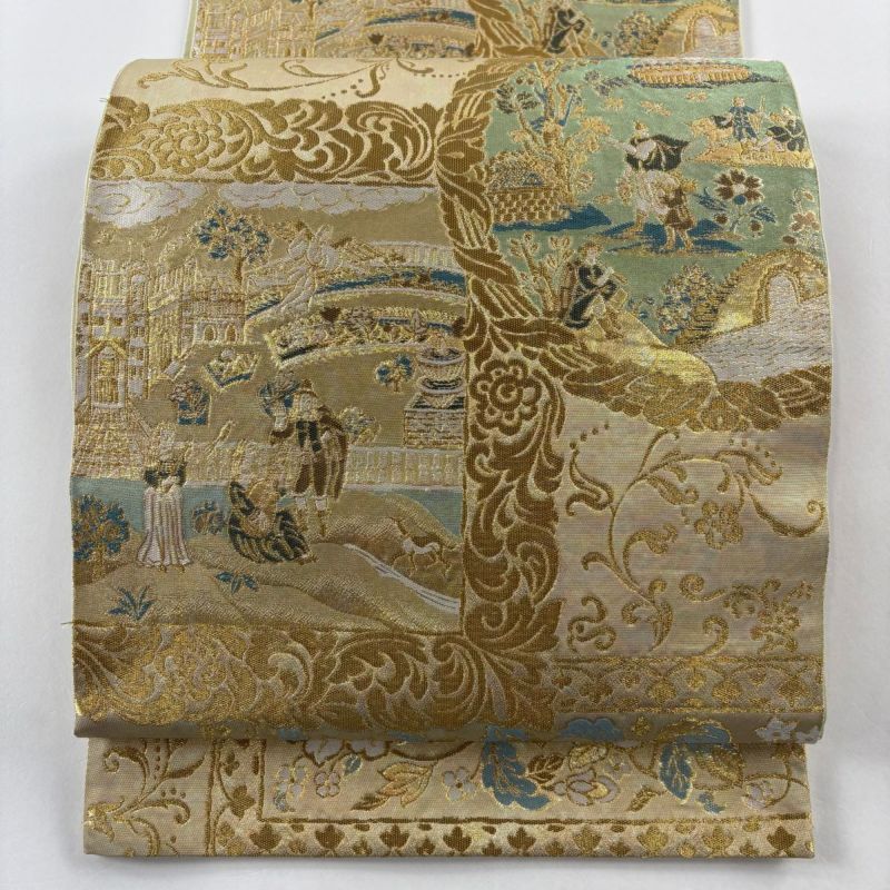 袋帯 美品 名品 川島織物 落款あり 人物 草花 金糸 箔 金色 六通