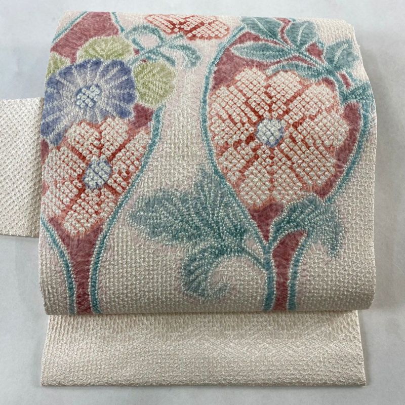 薄ピンク刺繍名古屋帯逸品もの