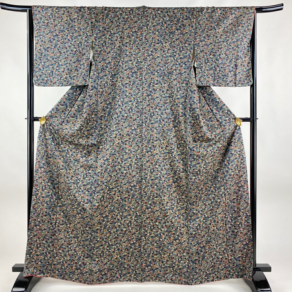 道中着 身丈100.5cm 裄丈66cm M 三本賢 和装コート 衿付き 扇面 道中着 身丈100.5cm 裄丈66cm M 三本賢 和装コート 衿付き 扇面