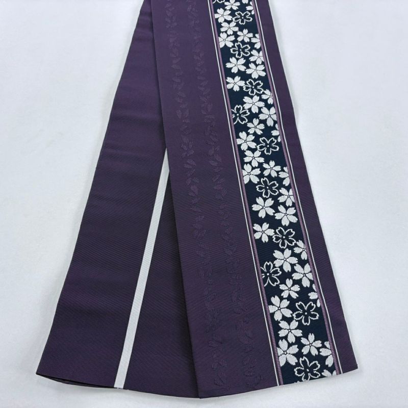 半幅帯 優品 桜 地紋 濃紫 正絹｜中古・古着・リサイクル着物通販