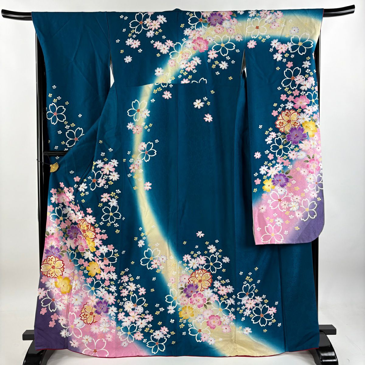 振袖 身丈170cm 裄丈67.5cm L 袷 薔薇 桜 金銀彩 刺繍 茶紫 正絹