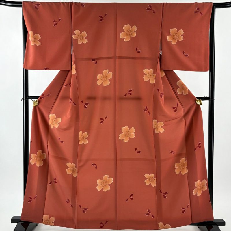 小紋 身丈163cm 裄丈66.5cm M 袷 さんび 洗える着物 桜 花びら 金彩