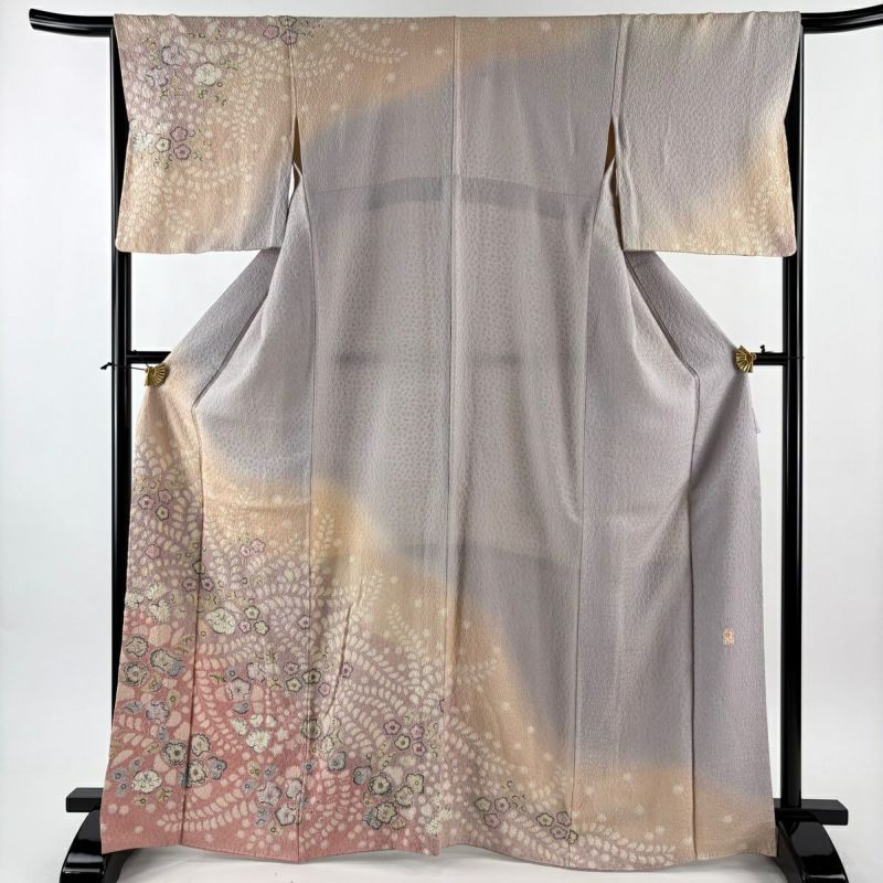 訪問着 身丈167cm 裄丈66.5cm M 袷 落款あり 辻が花 ぼかし 灰紫 正絹