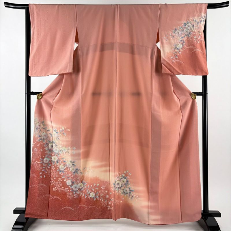 訪問着 身丈164cm 裄丈66cm M 袷 辻が花 ぼかし ピンク 正絹 名品