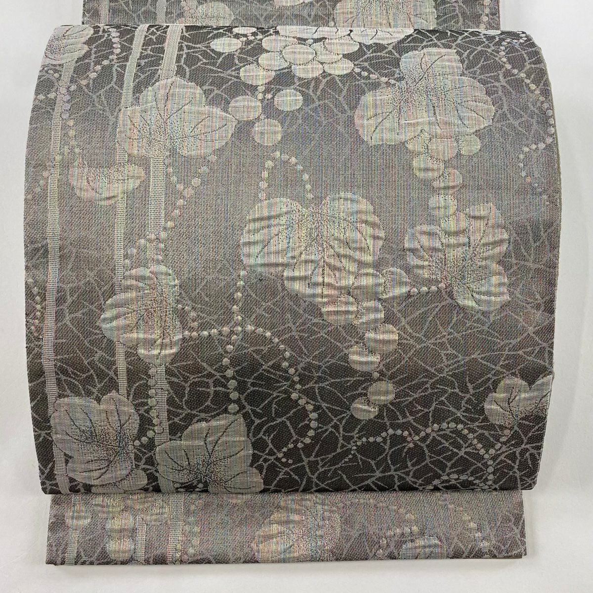 袋名古屋帯 美品 秀品 美保姿 葡萄唐草 鳥 灰色 正絹｜中古・古着
