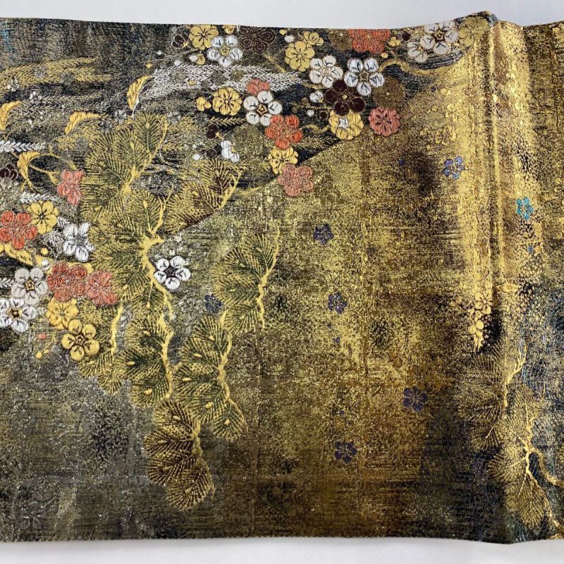 袋帯 美品 秀品 松竹梅 山並み 金銀糸 箔 青緑 六通 正絹｜