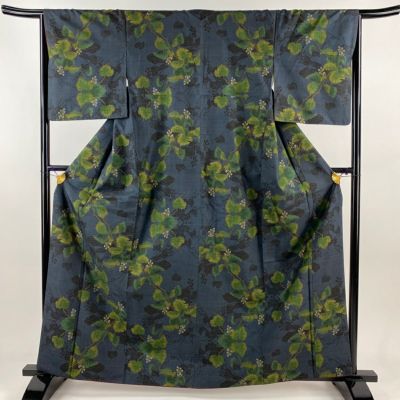 紬 身丈161cm 裄丈62.5cm S 袷 市松 黒 正絹 美品 名品｜中古