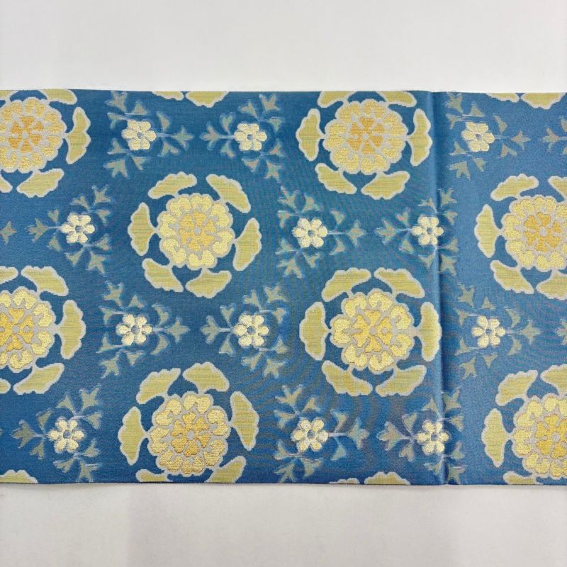 美品】 袋帯 逸品 人間国宝 北村武資 落款あり 華文 草花 金糸 水色 六