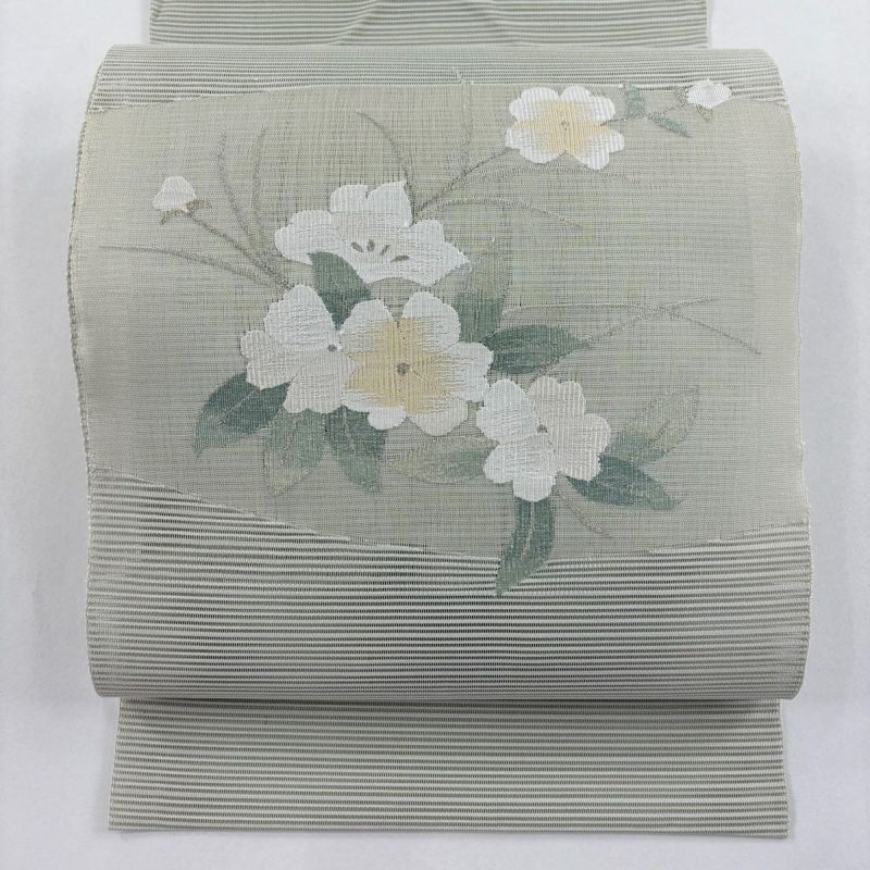 名古屋帯 秀品 八寸名古屋帯 松葉仕立て 夏帯 絽 トンネル仕立て 草花