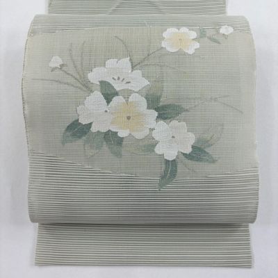名古屋帯 秀品 八寸名古屋帯 松葉仕立て 夏帯 絽 トンネル仕立て 草花