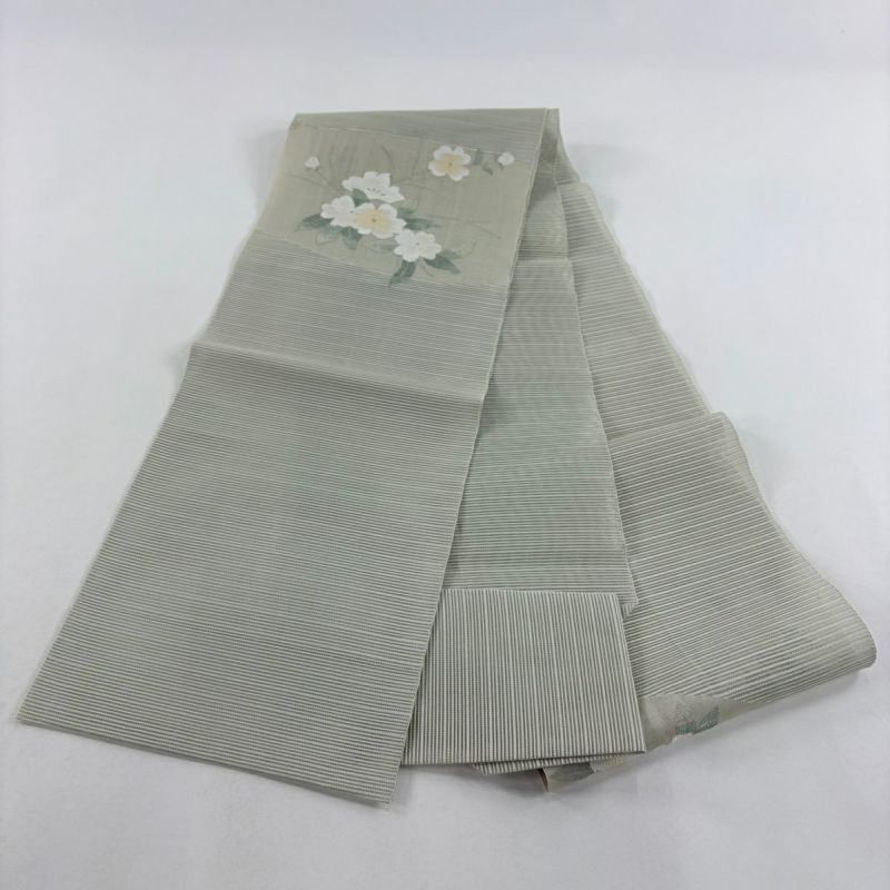 名古屋帯 秀品 八寸名古屋帯 松葉仕立て 夏帯 絽 トンネル仕立て 草花