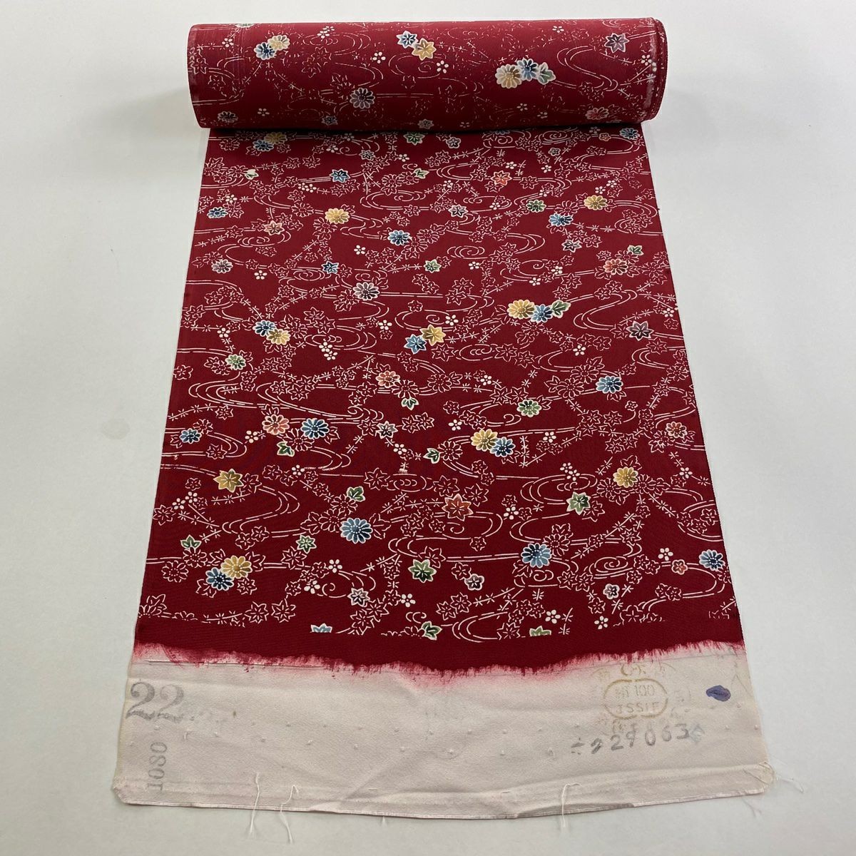 反物 秀品 小紋 更紗柄 鳥 縮緬 灰紫 正絹｜中古・古着