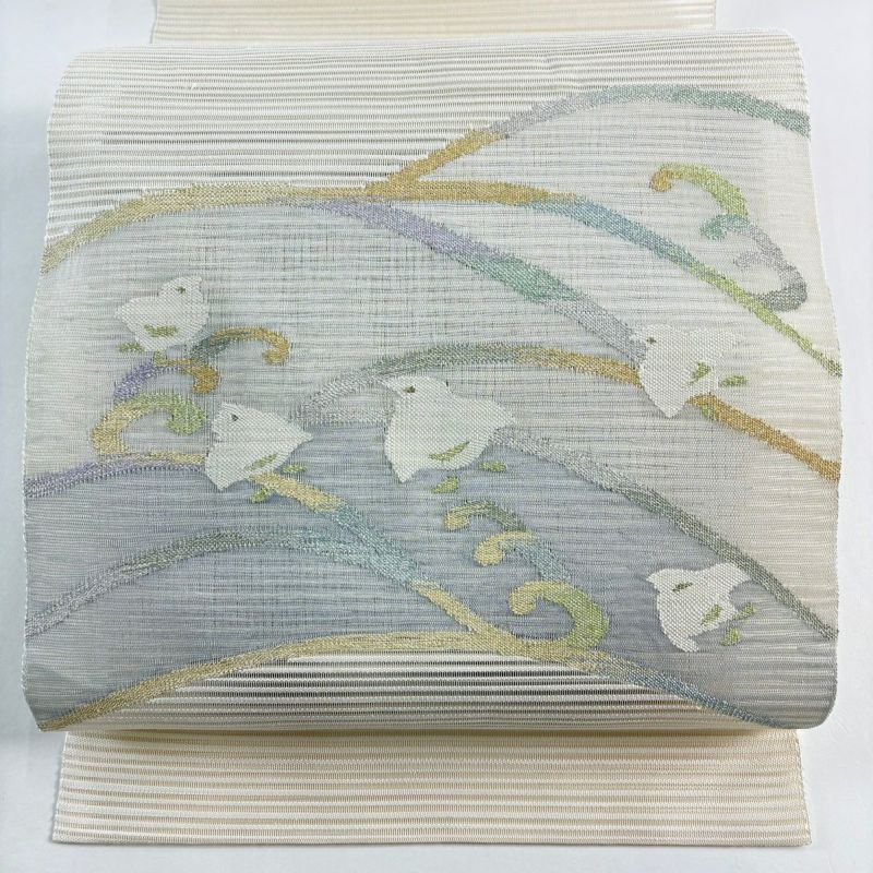 名古屋帯 秀品 夏帯 絽 八寸名古屋帯 松葉仕立て 千鳥 波 金銀糸