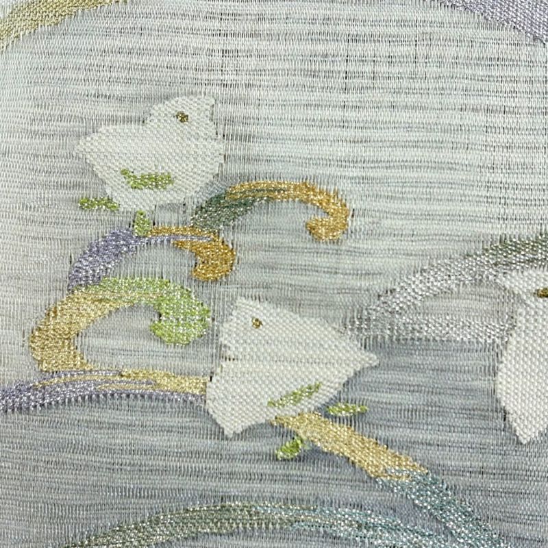 名古屋帯 秀品 夏帯 絽 八寸名古屋帯 松葉仕立て 千鳥 波 金銀糸