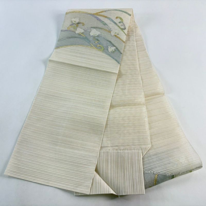 名古屋帯 秀品 夏帯 絽 八寸名古屋帯 松葉仕立て 千鳥 波 金銀糸