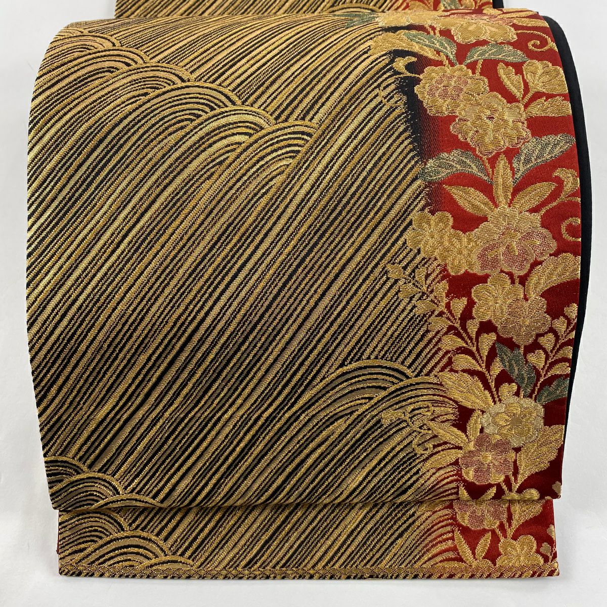 美品】 袋帯 秀品 竹染辻が花 流水 金糸 箔 金色 六通 正絹 ｜中古