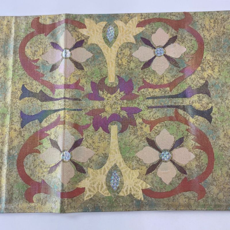 袋帯 秀品 鳥 唐草 箔 黄緑色 お太鼓柄 正絹｜中古・古着