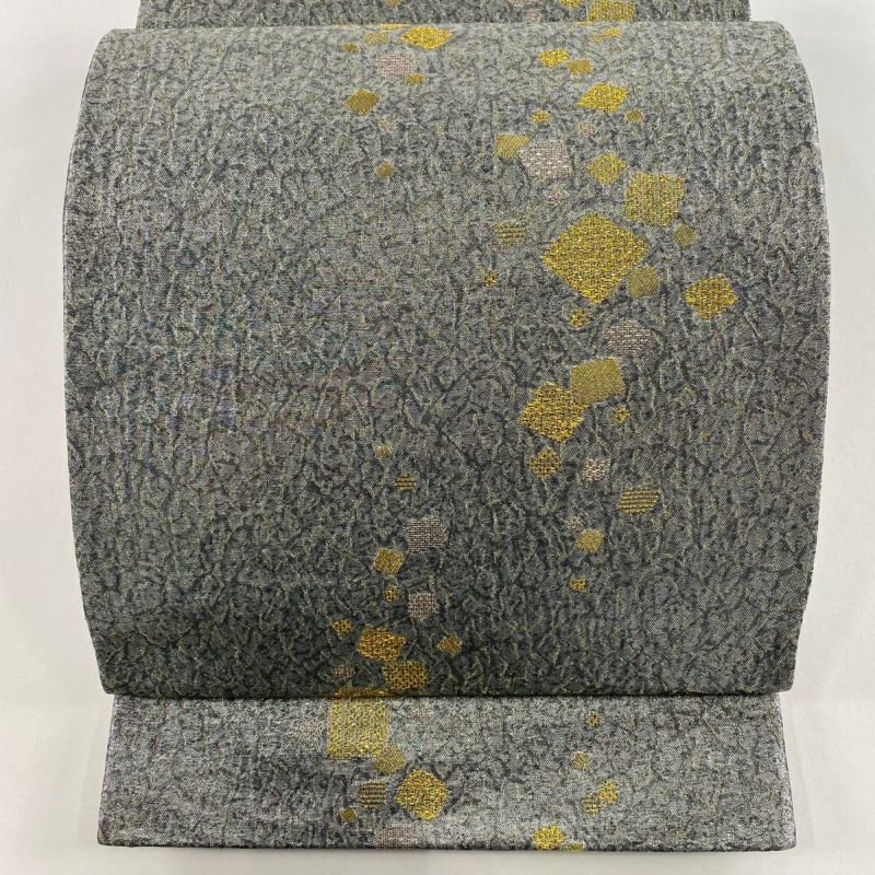 美品】 袋帯 秀品 箔散らし 金銀糸 箔 灰色 六通 正絹｜中古