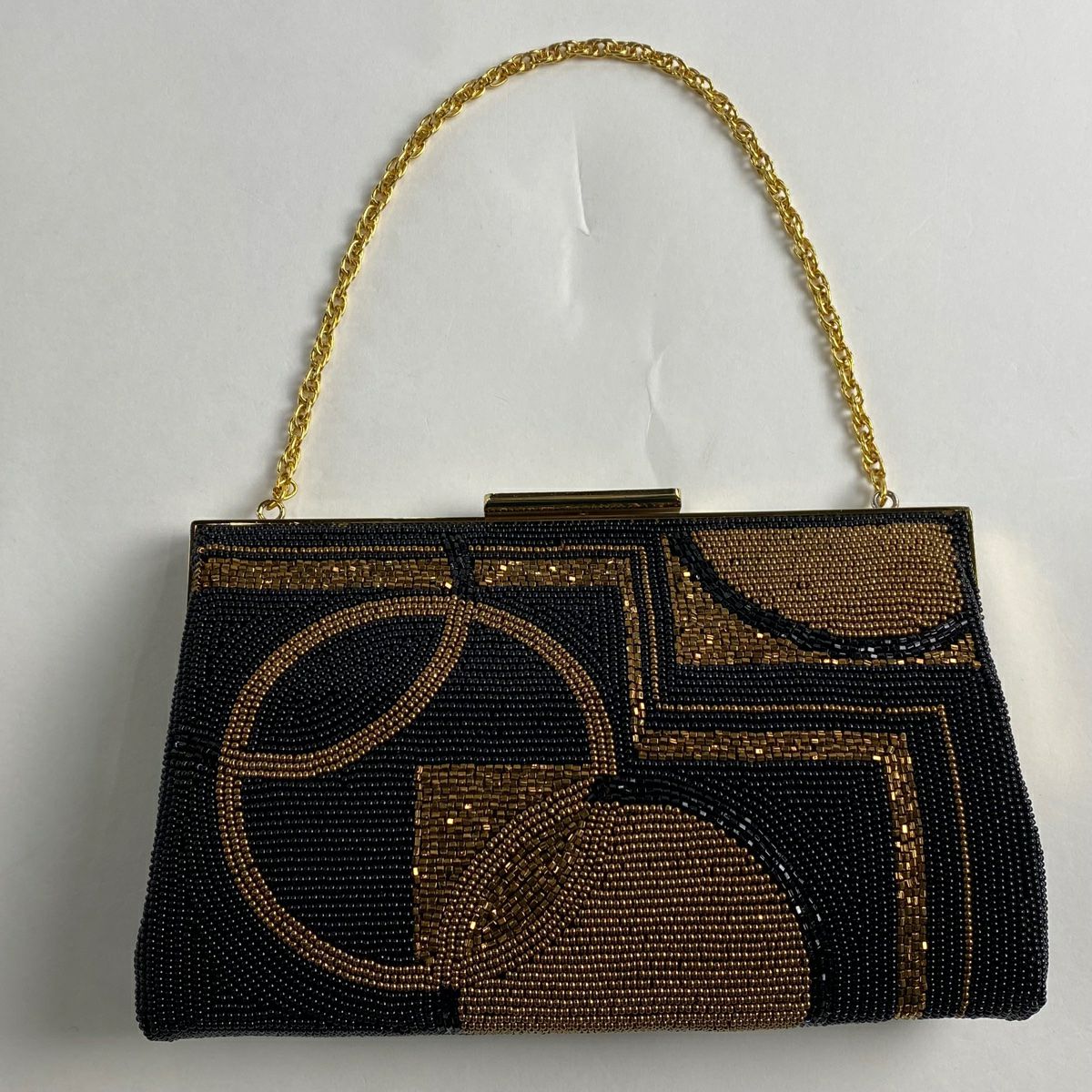ビーズ刺繍 花柄 ハンドバッグ ビーズバッグ 緑系 昭和レトロ