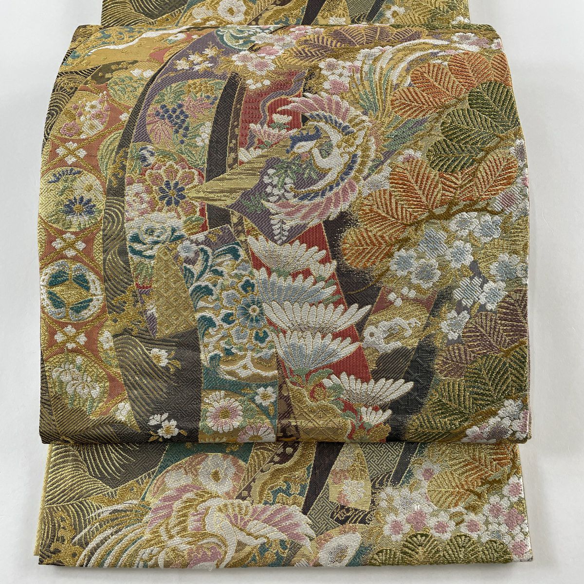 411ag75◎七五三 7歳 全通袋帯 ハーフ成人式 鎧縅 桜 ラメ金糸◎美品 411ag75◎七五三 7歳 全通袋帯 ハーフ成人式 鎧縅 桜 ラメ金糸
