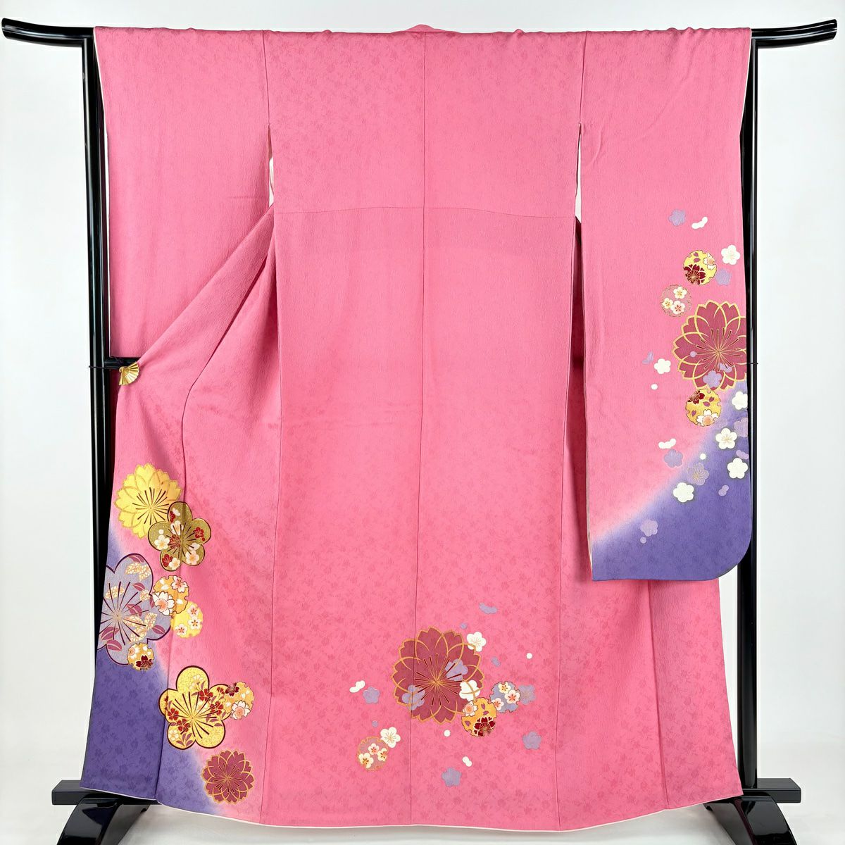 【美品】【振袖フルセット】 鈴乃屋 草花 幔幕 金彩 えんじ色 正絹 振袖フルセット】 鈴乃屋 草花 幔幕 金彩 えんじ色 正絹 振袖 身丈