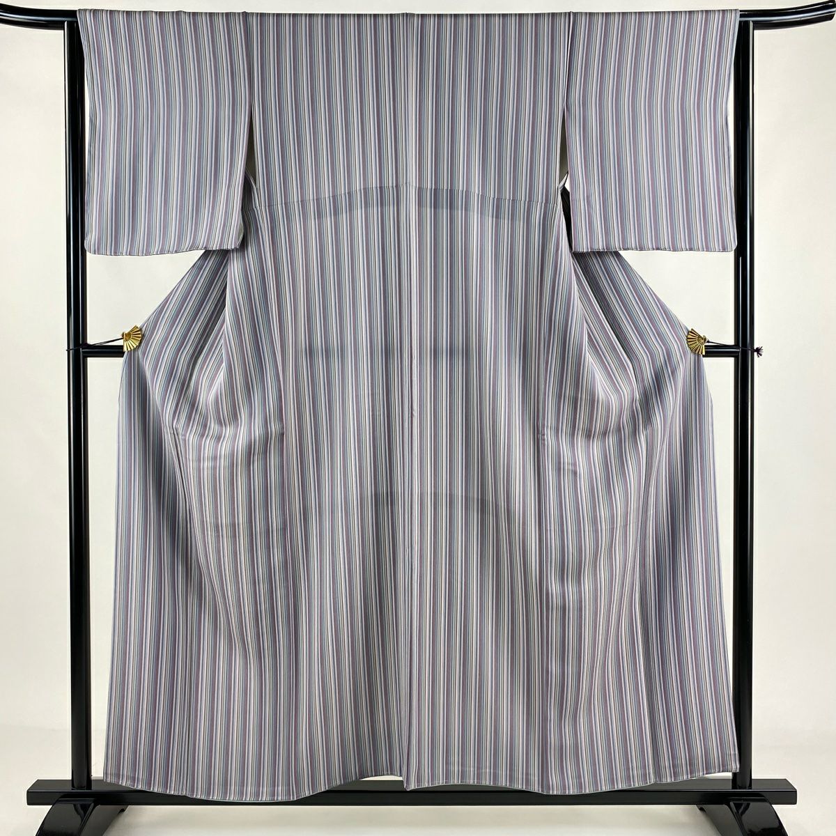 名古屋帯 美品 秀品 よろけ縞 銀糸 箔 薄紫 正絹 ｜中古・古着