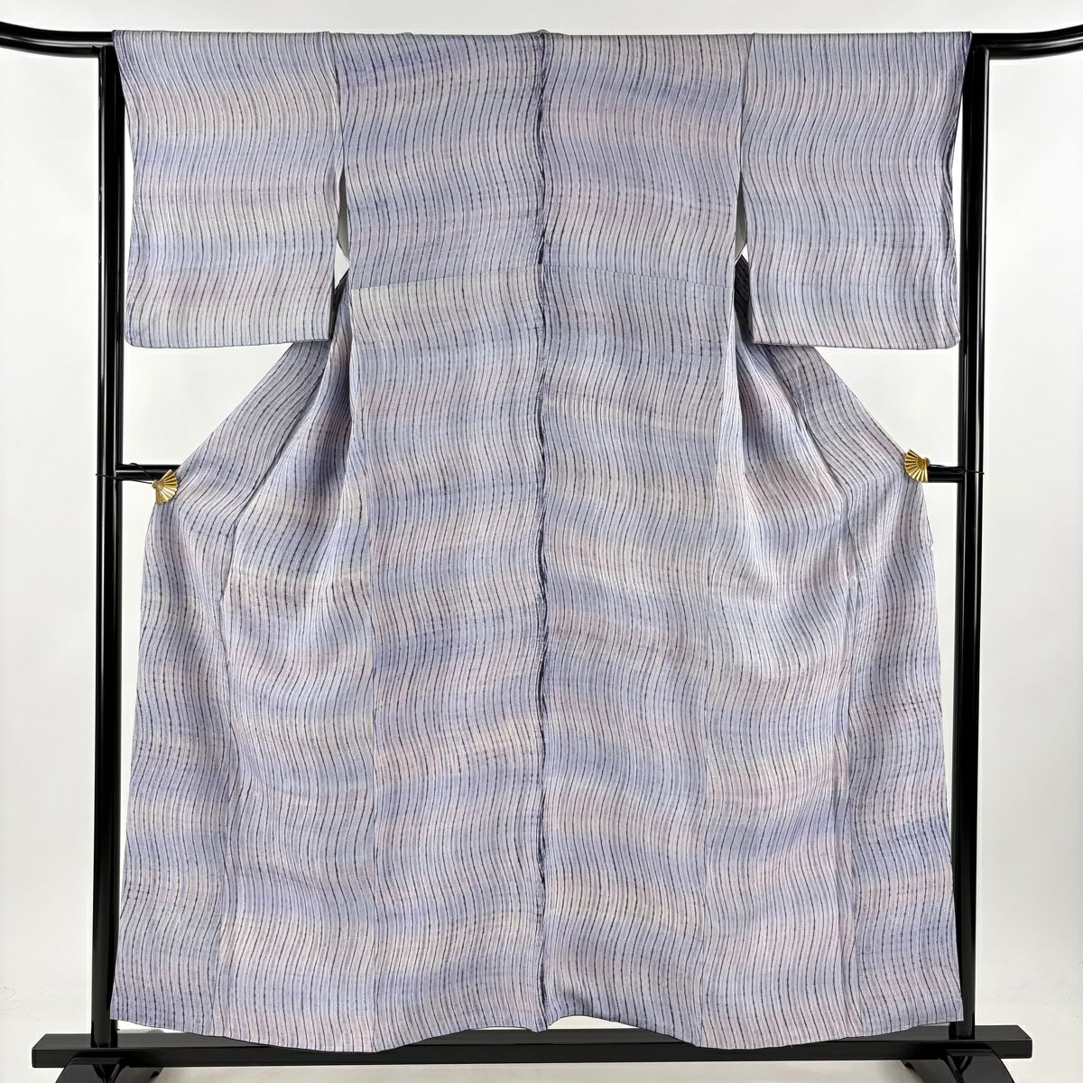 名古屋帯 美品 秀品 よろけ縞 銀糸 箔 薄紫 正絹 ｜中古・古着