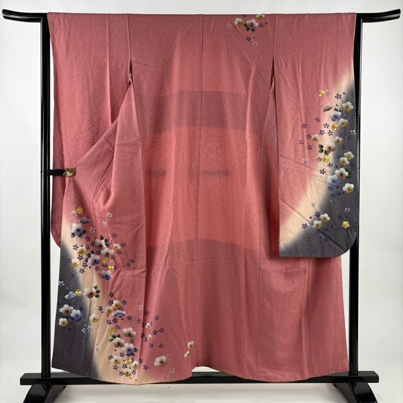 振袖 身丈156cm 裄丈63cm S 袷 桜 金糸 金彩 ピンク 正絹 秀品｜中古