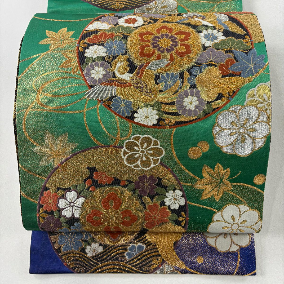 平和屋着物◎六通柄袋帯 唐織 プラチナ箔 蜀江花文 正絹 逸品