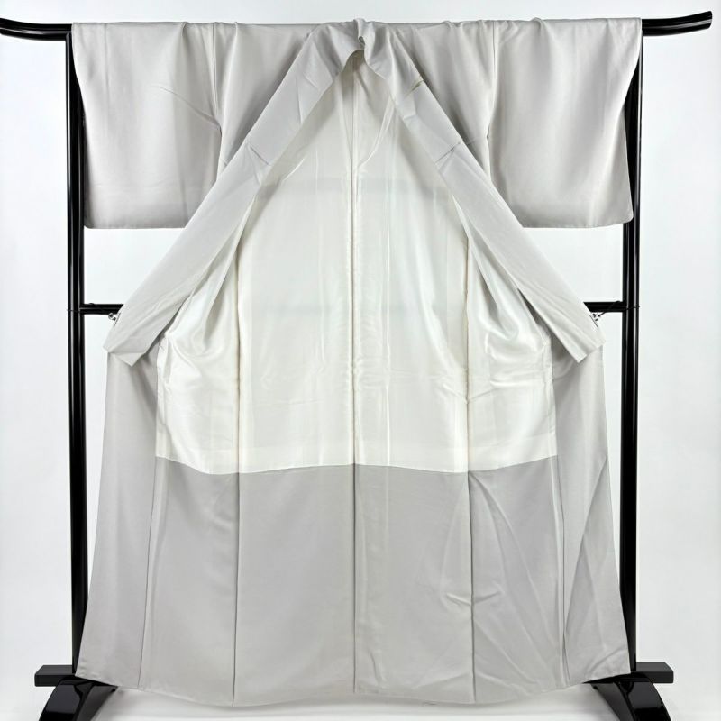 付下げ 身丈162cm 裄丈67cm M 袷 枝花 刺繍 金糸 灰色 正絹 名品｜中古