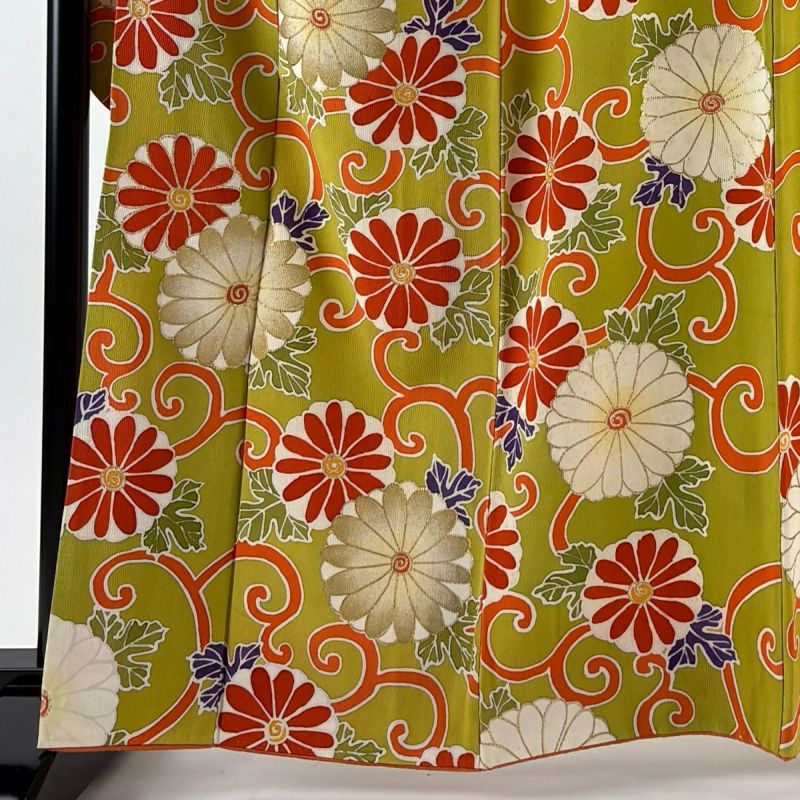 振袖 身丈163cm 裄丈67cm M 袷 菊唐草 金彩 ぼかし 抹茶色 正絹 名品