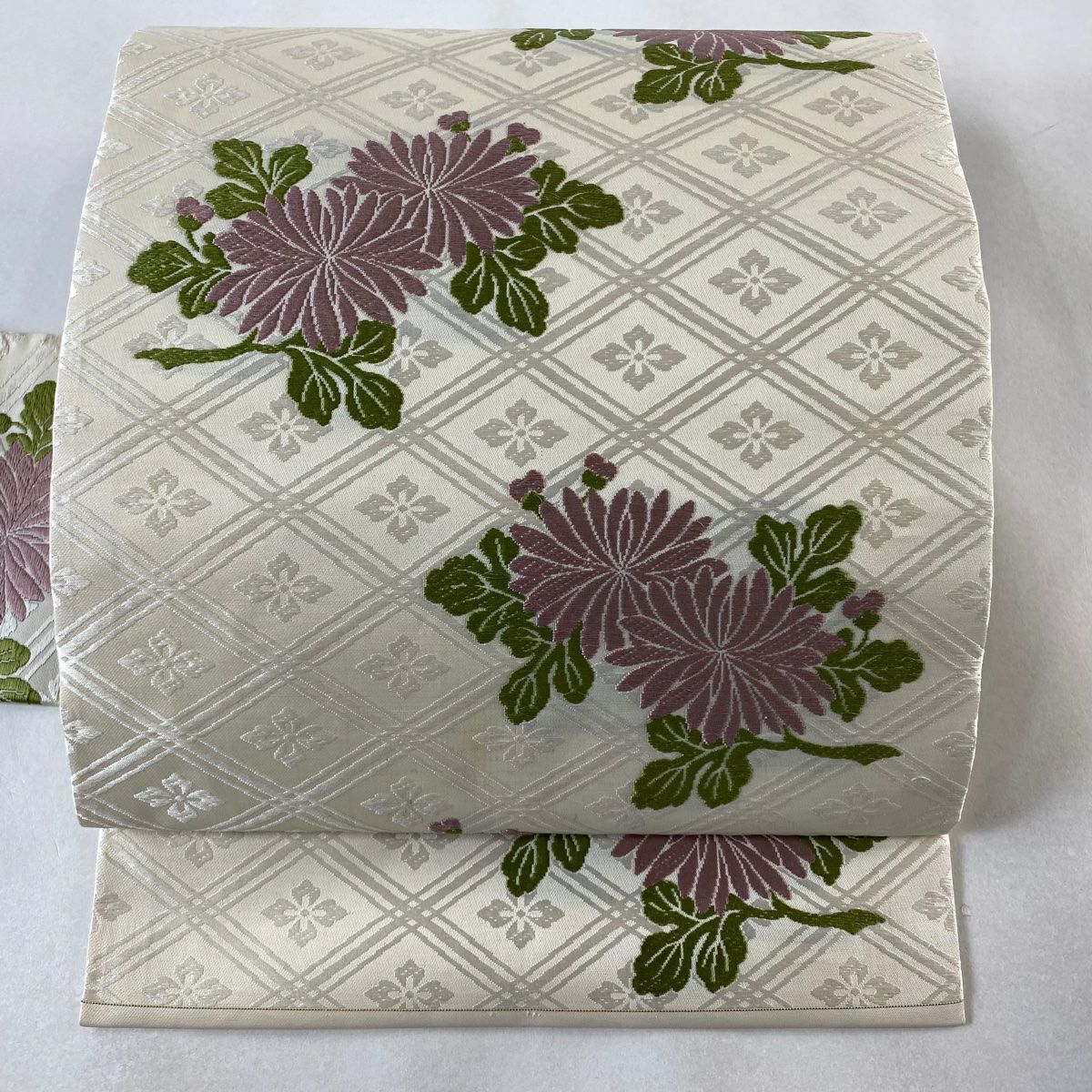 袋帯 逸品 人間国宝 喜多川平朗 花丸文 花鳥 刺繍 青緑 六通