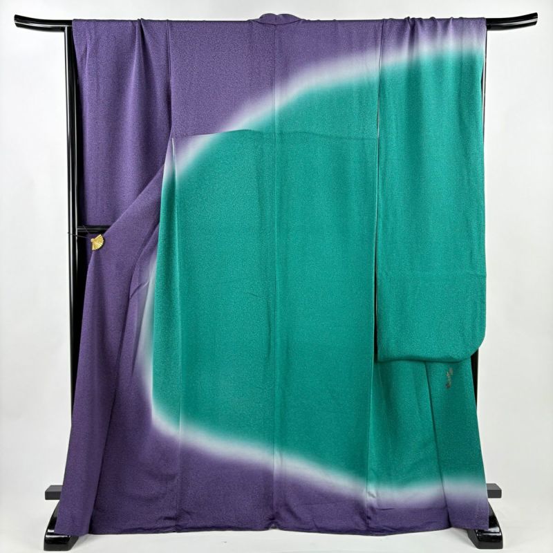 振袖 身丈168.5cm 裄丈69cm L 袷 落款あり 叩き染め 染め分け 縮緬 紫