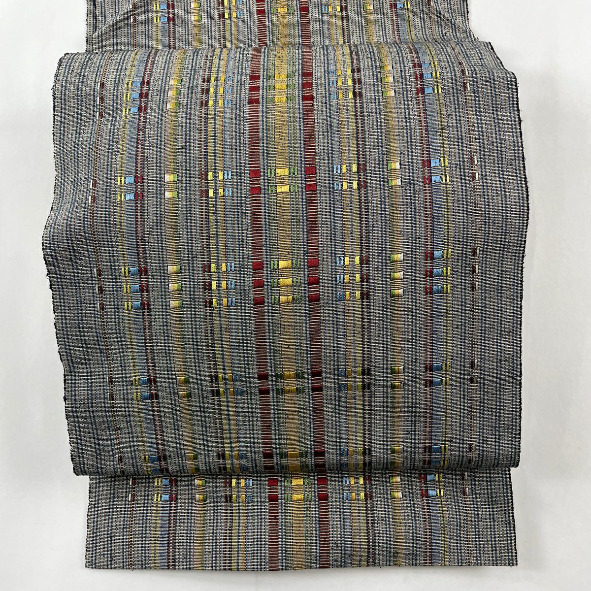 名古屋帯 美品 秀品 八寸名古屋帯 松葉仕立て 幾何学模様 赤