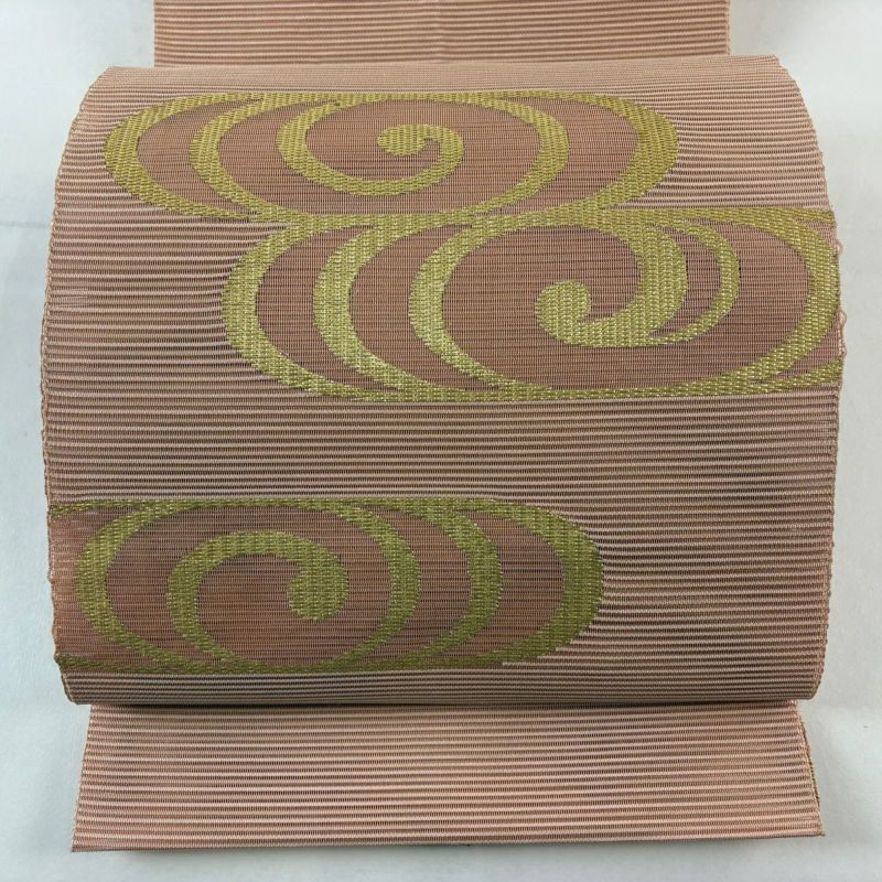 名古屋帯 秀品 夏帯 松葉仕立て トンネル仕立て 絽 観世水 箔 ピンク