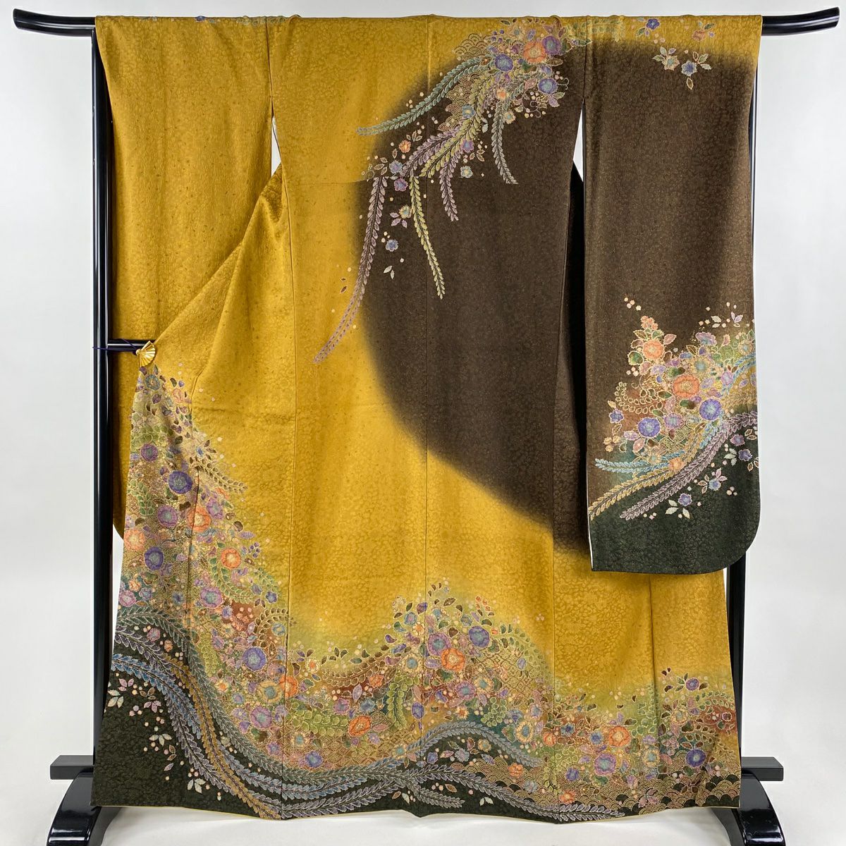 振袖 身丈165.5cm 裄丈67.5cm L 袷 花井幸子 落款あり 万寿菊 笹