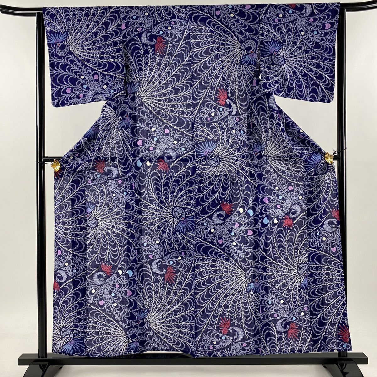 浴衣 身丈156.5cm 裄丈64.5cm M 絞り浴衣 菱 紺色 綿 名品