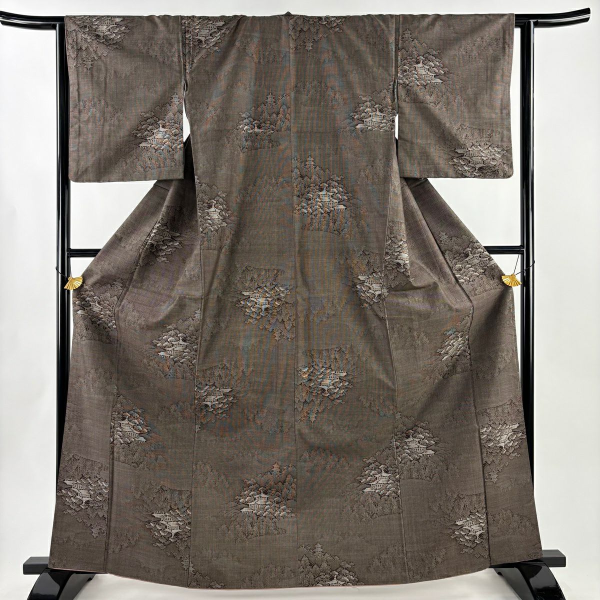 160 華 紬 大島紬 袷 花 茶 160 華 紬 大島紬 袷 花 茶