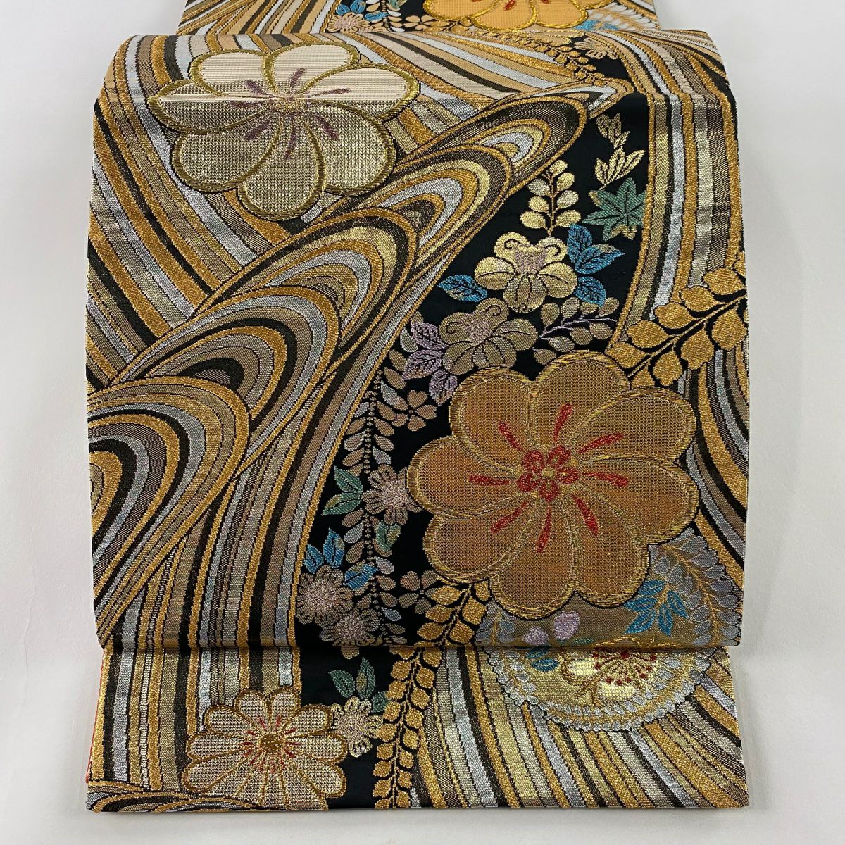 【1点のみ】パステルカラーの豪華で可愛らしい袋帯 袋帯 美品 秀品 扇 花車 箔 金糸 金色 六通 正絹|中古・古着