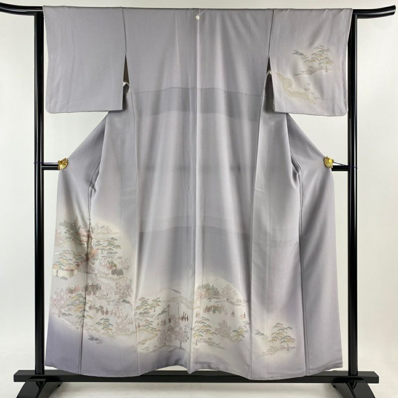 訪問着 身丈155.5cm 裄丈64cm M 袷 建物 大名行列 刺繍 金糸 薄紫 正絹 秀品 一つ紋｜中古・古着・リサイクル着物通販｜バイセル  オンライン