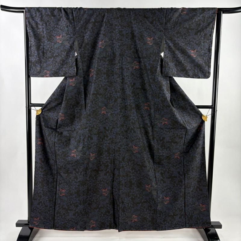 未使用品 紬 黒 葡萄唐草 身丈169.5cm 裄丈69.0cm 袷 正絹 美品】 紬 身丈158cm 裄丈64cm M 袷 葡萄唐草 灰緑 正絹 秀品 【中古