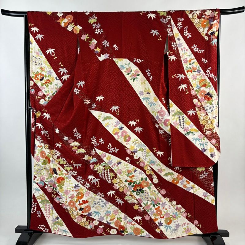 振袖 身丈161cm 裄丈66cm M 袷 鈴乃屋 松竹梅 菊 金糸 金彩 赤 正絹